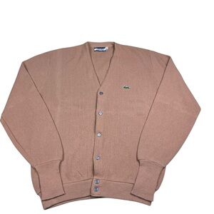 Vintage Lacoste IZOD 80/90s wool knit camel button front cardigan size XL